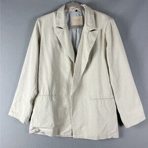 BlankNYC Linen Blend Blazer Womens Medium Beige Open Front Minimalist Neutral